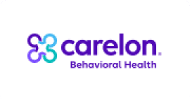 Carelon logo, purple and blue colors.